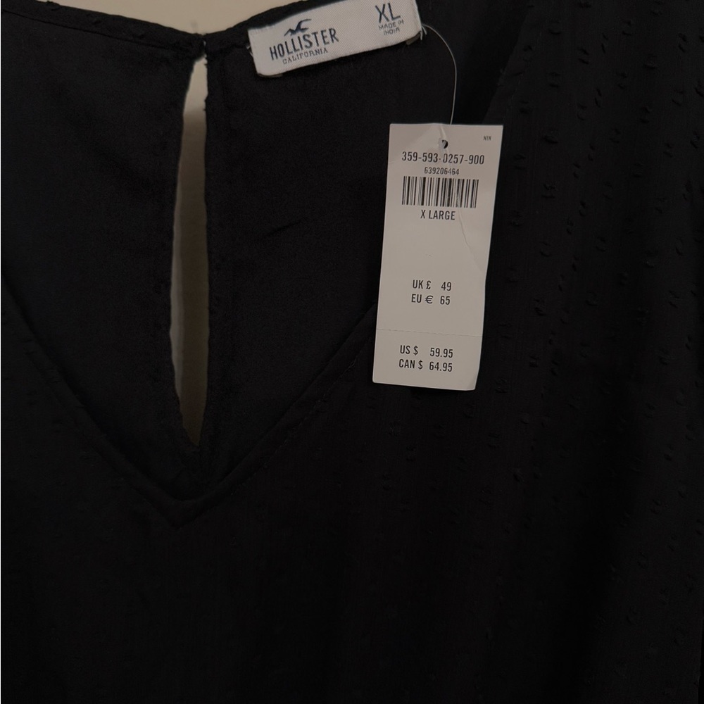 Hollister Black Tiered Bishop Sheer Sleeve V neckline Women’s Sundress NWT XL - Picture 8 of 9